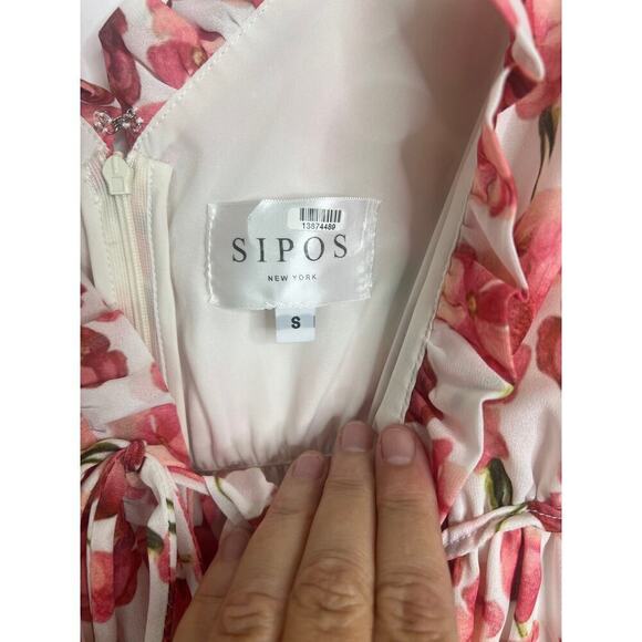 Sipos New York Strawberry Chiffon Floral Dress Size Small - Picture 9 of 10